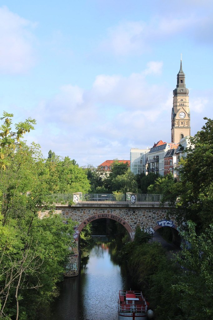 Karl-Heine Canal with the King Albert Bridge, Philippus in the background