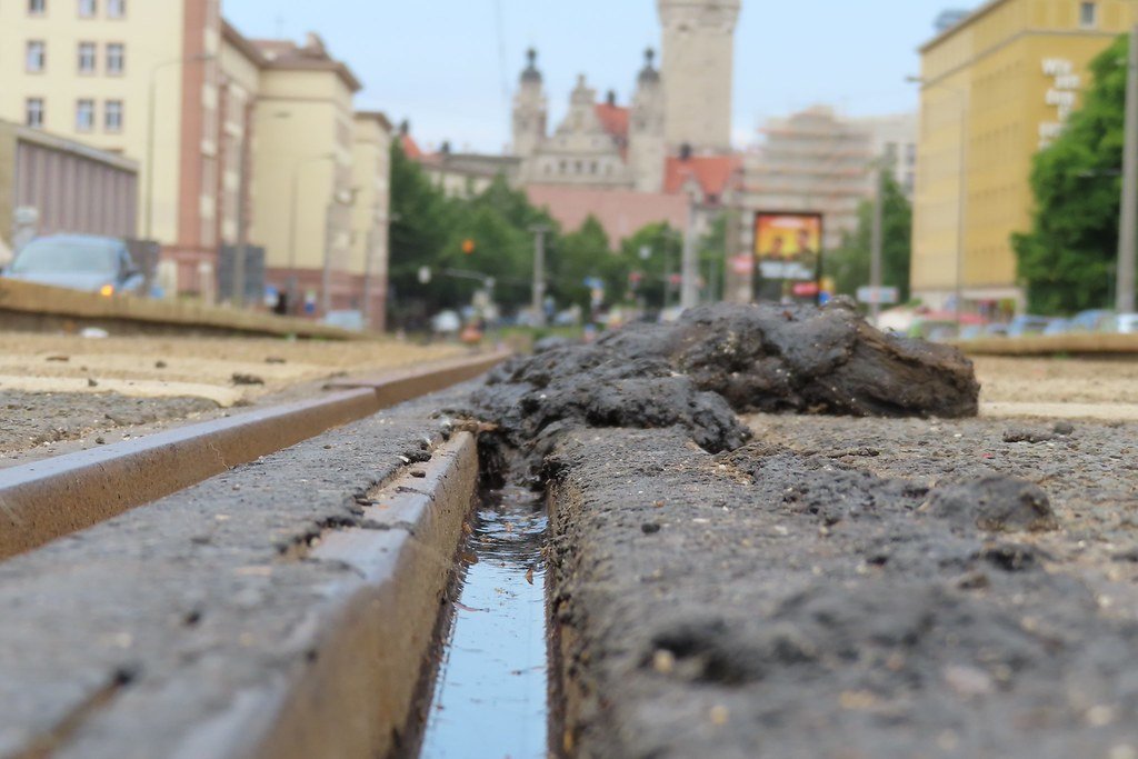 Heat Damage to Tram Tracks: Joint Compound Melted and Was Forced Out