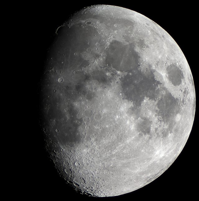 The waxing gibbous of 2026-03-28, captured using prime focus, stacked from ~235 images