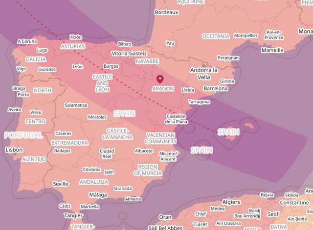 Path of the elicpse shown on a map, taken from timeanddate.com